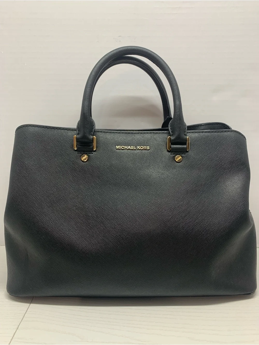 Michael Kors Savannah Black Saffiano Leather Satchel Gold Hardware